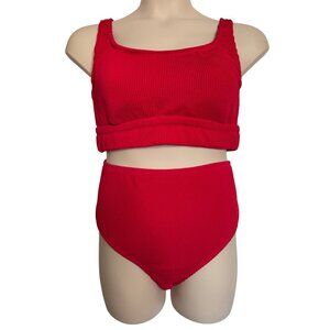 Kona Sol Ribbed 2 Piece Swimsuit Size 1X Pink 17/18 Padded NWT Adjustable Strap